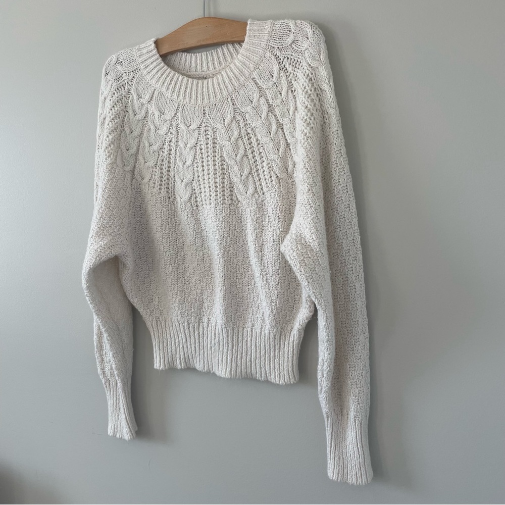 American Eagle Cream Cropped Cable Knit Sweater